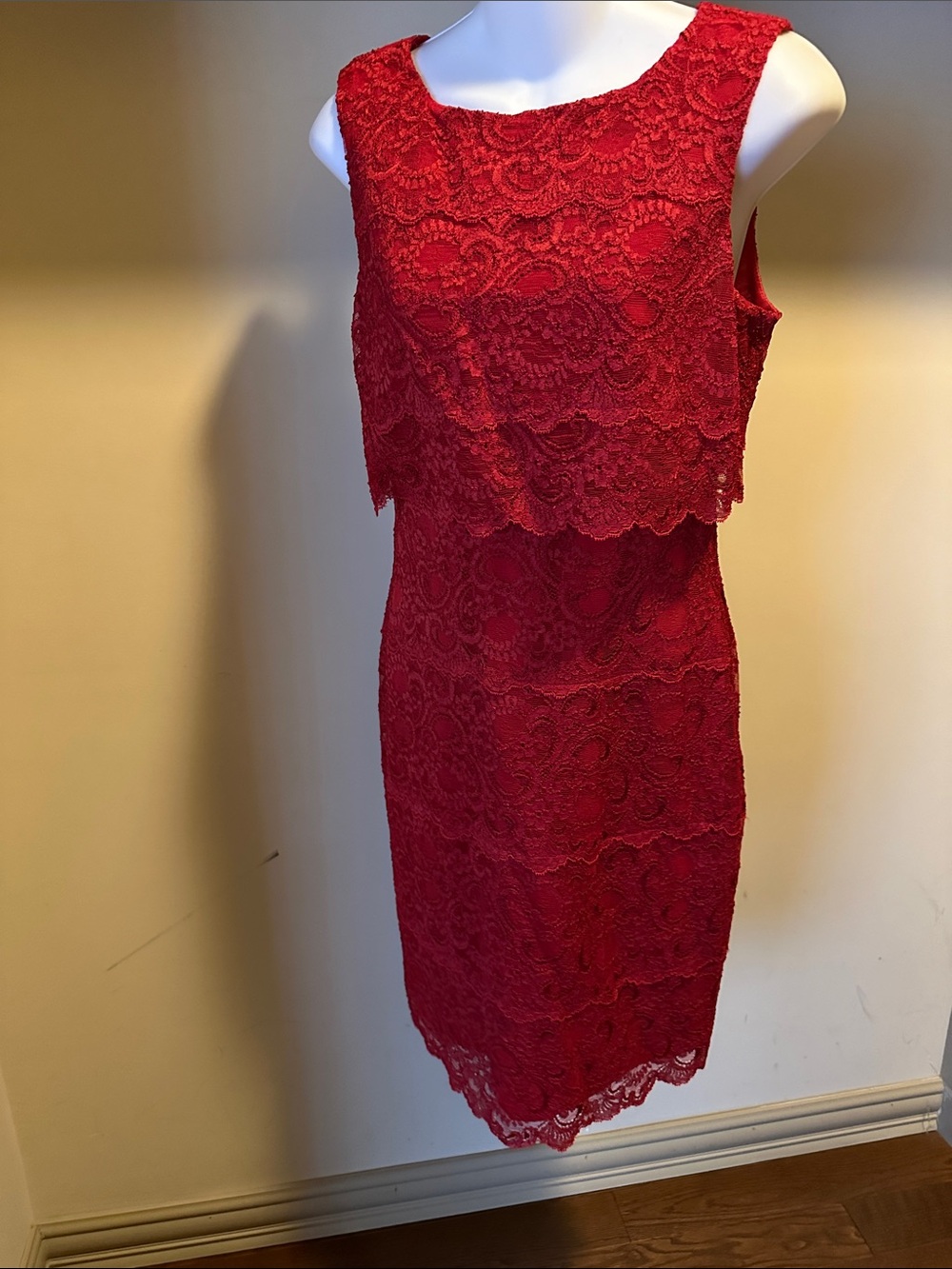 Nicole Miller Red Lace Midi Dress
